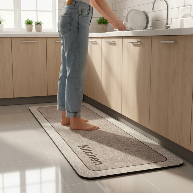 Tapis Cuisine beige texturé antidérapant