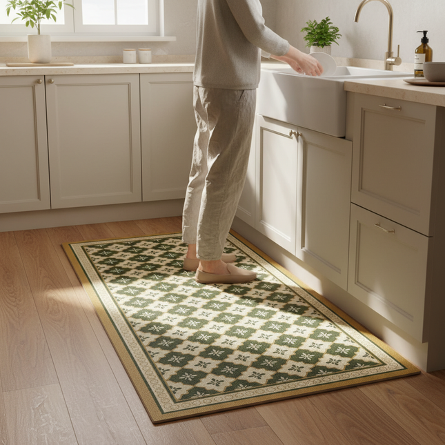 Stain and Oil Resistant Kitchen Rug Home Pvc Leather Carpet American Retro Balcony Floor Mat Large Area Washable Non-slip Rugs - gallery 1