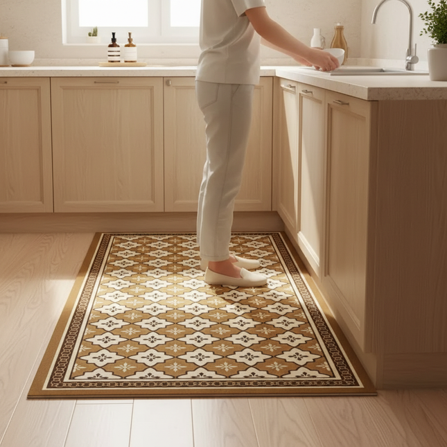 Tapis Cuisine motif rétro marron antidérapant