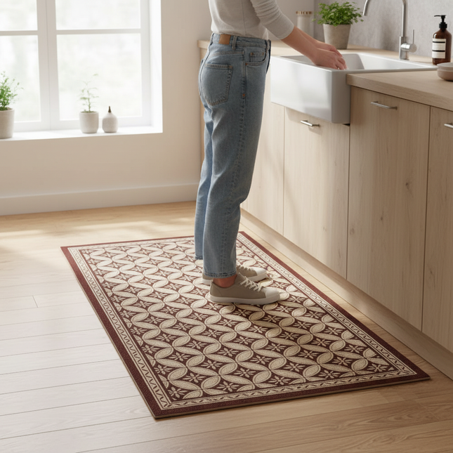 Stain and Oil Resistant Kitchen Rug Home Pvc Leather Carpet American Retro Balcony Floor Mat Large Area Washable Non-slip Rugs - gallery 1