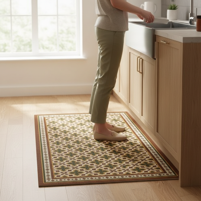 Stain and Oil Resistant Kitchen Rug Home Pvc Leather Carpet American Retro Balcony Floor Mat Large Area Washable Non-slip Rugs - gallery 1