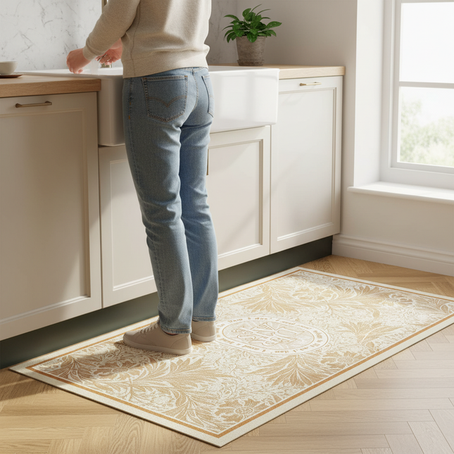 Tapis Cuisine beige rétro antidérapant