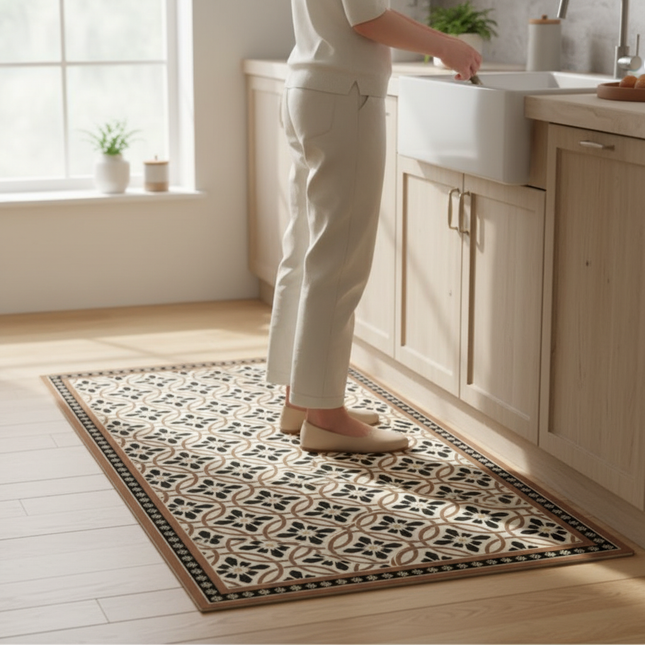 Stain and Oil Resistant Kitchen Rug Home Pvc Leather Carpet American Retro Balcony Floor Mat Large Area Washable Non-slip Rugs - gallery 1