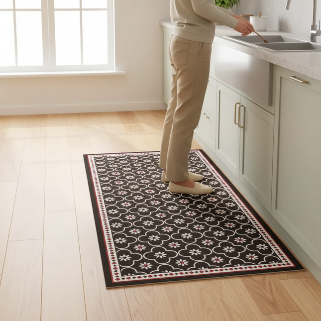Stain and Oil Resistant Kitchen Rug Home Pvc Leather Carpet American Retro Balcony Floor Mat Large Area Washable Non-slip Rugs - gallery 1