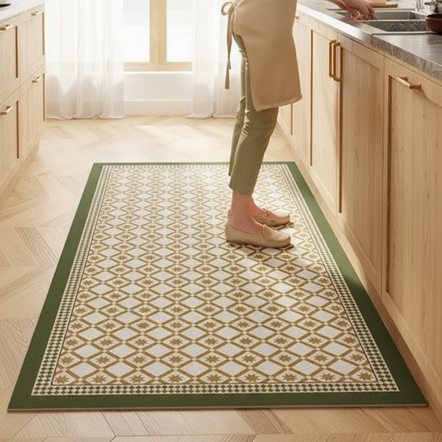 Stain and Oil Resistant Kitchen Rug Home Pvc Leather Carpet American Retro Balcony Floor Mat Large Area Washable Non-slip Rugs - gallery 1