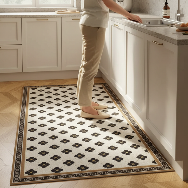 Stain and Oil Resistant Kitchen Rug Home Pvc Leather Carpet American Retro Balcony Floor Mat Large Area Washable Non-slip Rugs - gallery 1