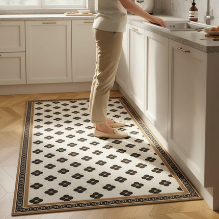 Stain and Oil Resistant Kitchen Rug Home Pvc Leather Carpet American Retro Balcony Floor Mat Large Area Washable Non-slip Rugs - gallery 1
