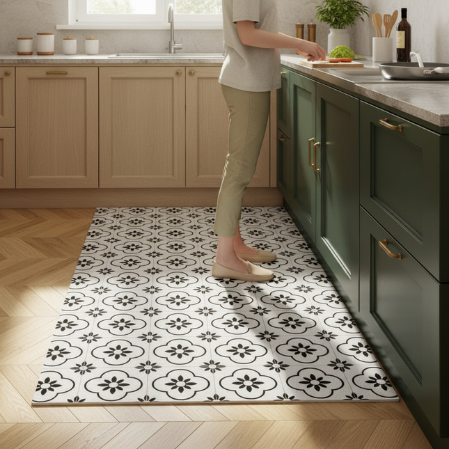 Stain and Oil Resistant Kitchen Rug Home Pvc Leather Carpet American Retro Balcony Floor Mat Large Area Washable Non-slip Rugs - gallery 1