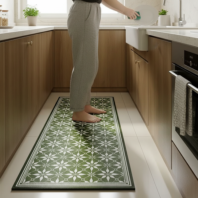 Tapis Cuisine vert motif géométrique antidérapant original