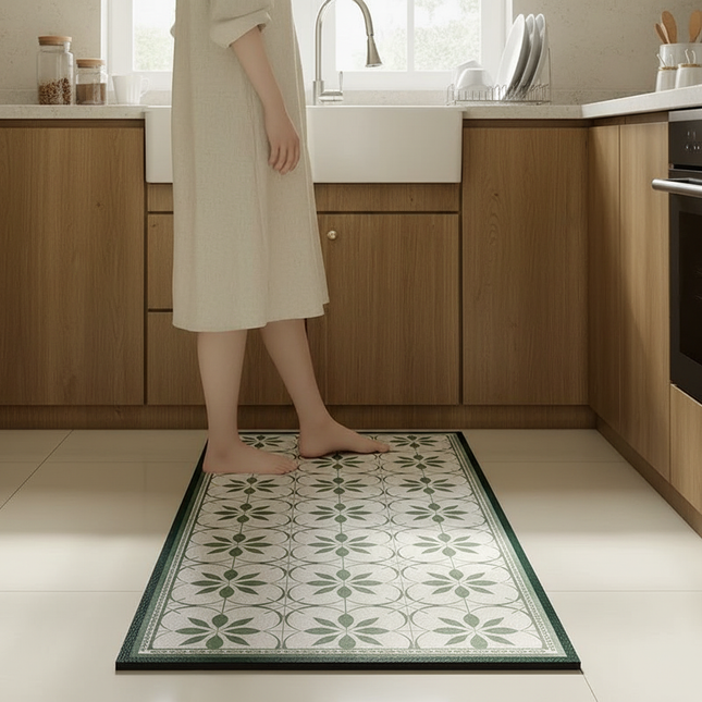 Kitchen Floor Mat Long Strip Waterproof Oil-proof Carpet Pvc Leather Anti-slip Foot Mats Spring Style Home Decoration Green Rug - gallery 1