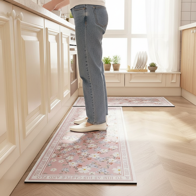 Rugs for Kitchen Floor Mat Pvc Leather Waterproof Non-slip Long Rug Anti-fatigue Foot Mats Pink Flower Home Decor Vinyl Carpet - gallery 1