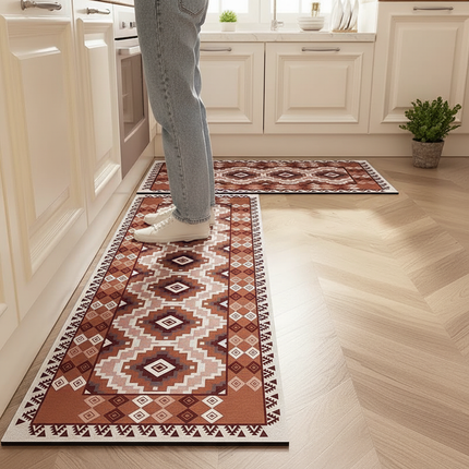 Tapis Cuisine géométrique terracotta antidérapant