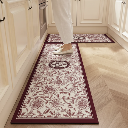 Rugs for Kitchen Floor Mat Pvc Leather Waterproof Non-slip Long Rug Anti-fatigue Foot Mats Pink Flower Home Decor Vinyl Carpet - gallery 1