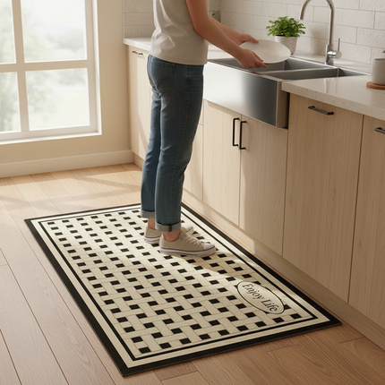 Tapis Cuisine géométrique noir beige imperméable