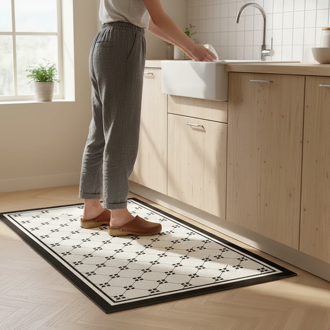 Tapis Cuisine moderne blanc noir géométrique