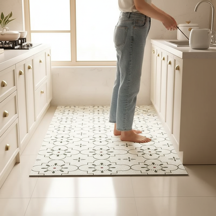 Tapis Cuisine blanc motif carreaux lavable