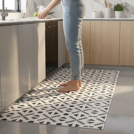Tapis Cuisine géométrique noir et blanc antidérapant