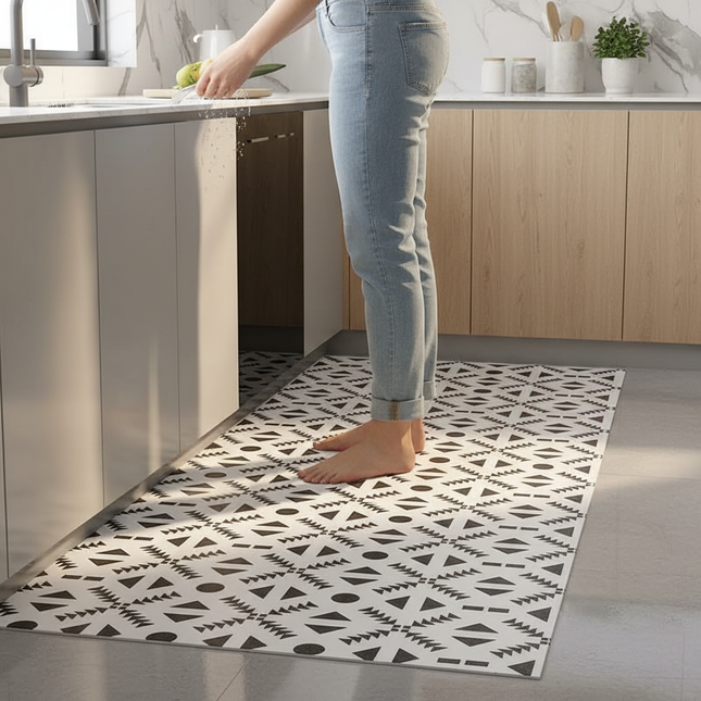 Tapis Cuisine géométrique noir et blanc antidérapant
