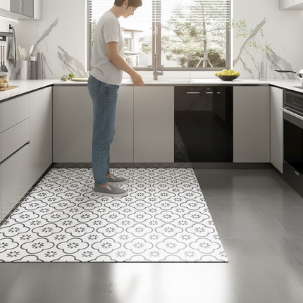 Tapis Cuisine motif géométrique blanc antidérapant