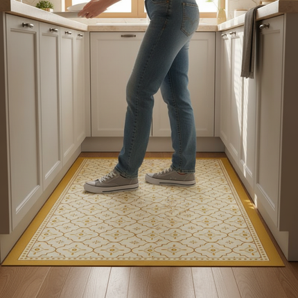 Tapis Cuisine beige géométrique antidérapant décoratif élégant