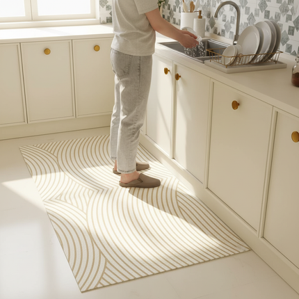 Tapis Cuisine crème motif ondulé moderne