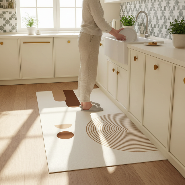Tapis Cuisine crème géométrique antidérapant