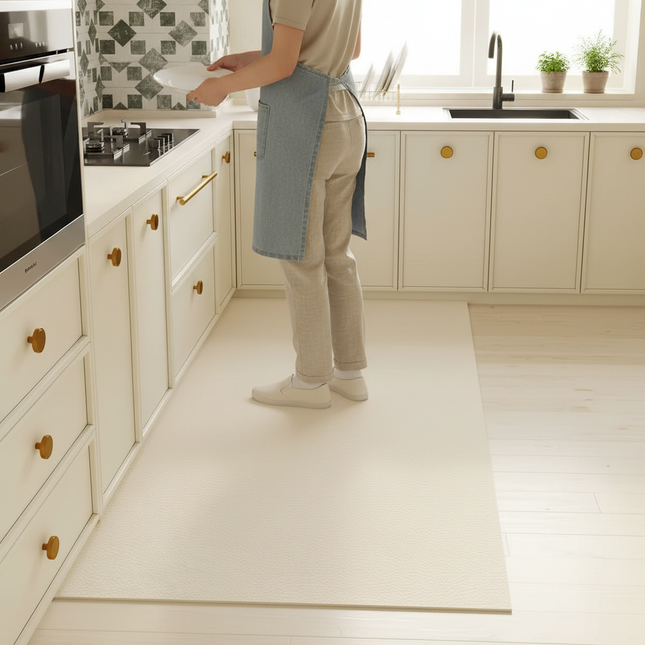 Tapis Cuisine beige uni antidérapant moelleux