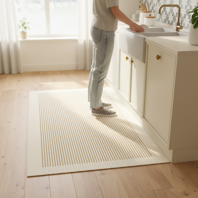Tapis Cuisine rayé beige antidérapant