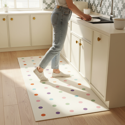Tapis Cuisine crème pois multicolores antidérapant