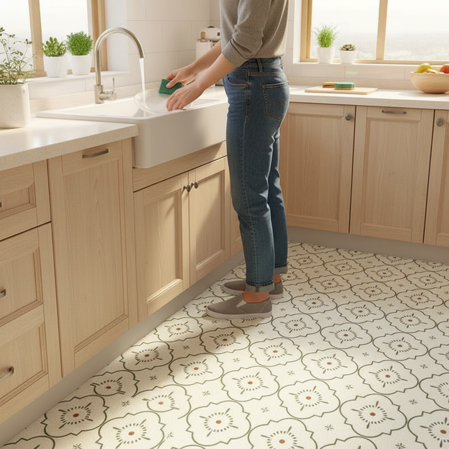 Tapis Cuisine motif carreaux clair antidérapant