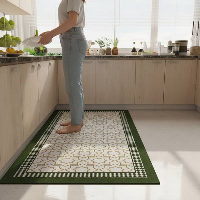 Tapis Cuisine géométrique vert antidérapant lavable