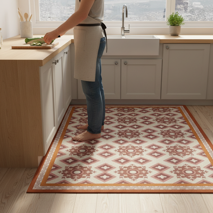 Tapis Cuisine géométrique terracotta antidérapant chaleureux