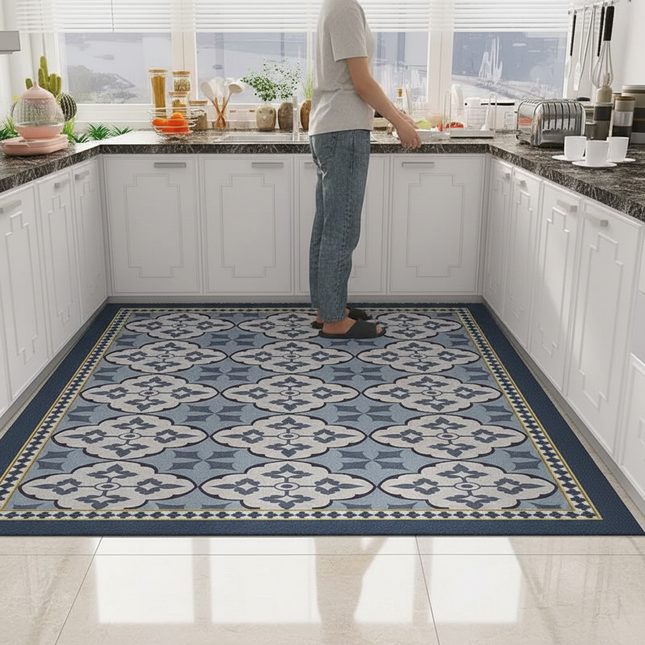 Tapis Cuisine motif carreaux bleus antidérapant