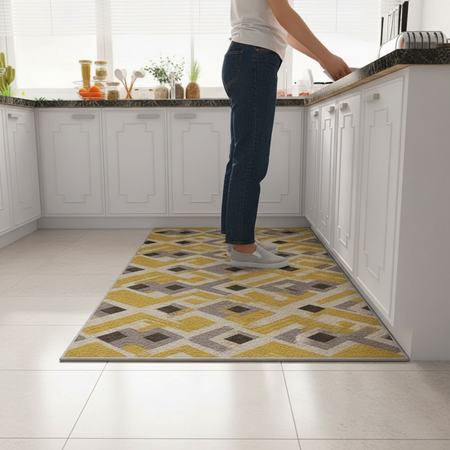 Tapis Cuisine motif géométrique jaune antidérapant