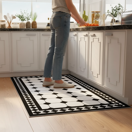 Tapis Cuisine carreaux noir blanc antidérapant
