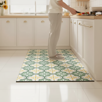 Tapis Cuisine vert motif floral anti-tache