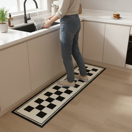 Tapis Cuisine carreaux noir et blanc antidérapant