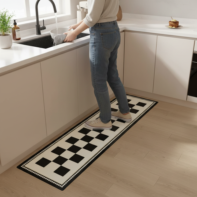 Tapis Cuisine carreaux noir et blanc antidérapant