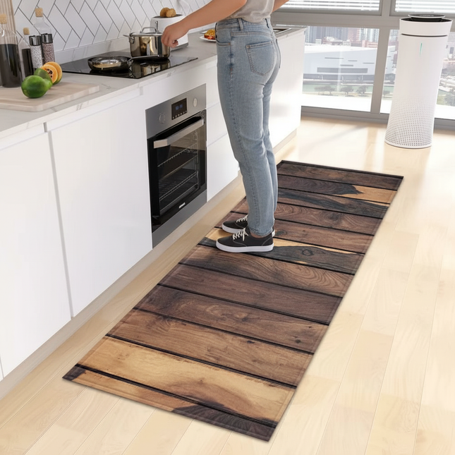 Tapis Cuisine motif bois antidérapant rustique