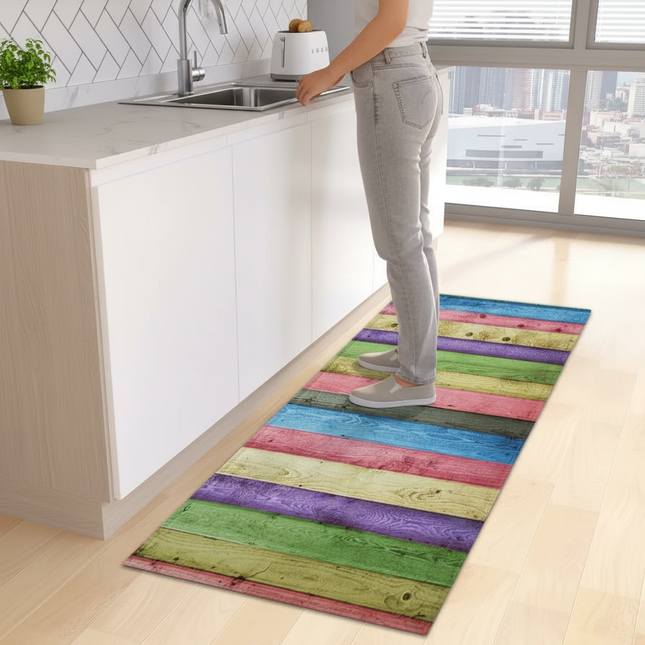 Tapis Cuisine multicolore effet bois antidérapant moderne