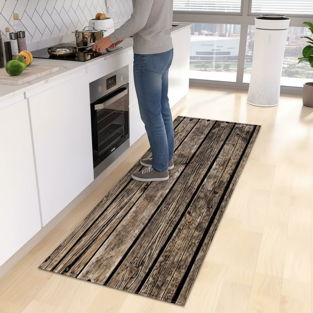 Tapis Cuisine motif bois antidérapant naturel