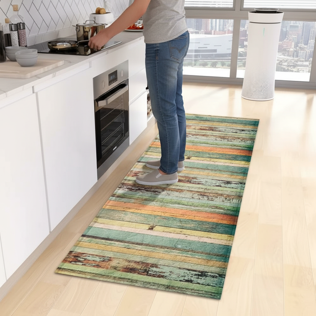 Tapis Cuisine effet bois multicolore antidérapant