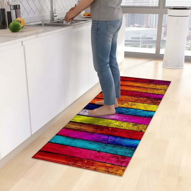 Tapis Cuisine multicolore planches bois antidérapant