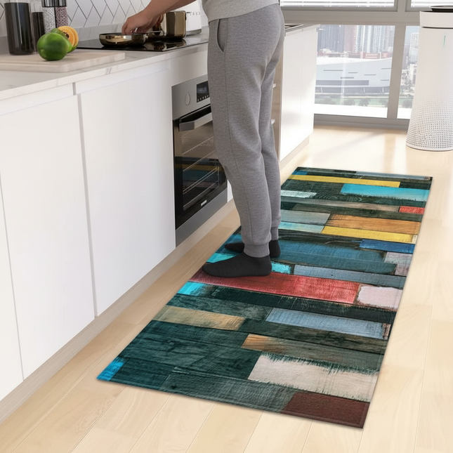 Tapis Cuisine planches bois colorées antidérapant