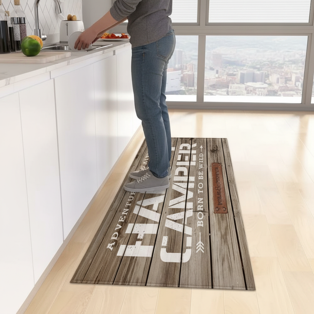 Tapis Cuisine effet bois Happy Camper antidérapant