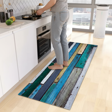 Tapis Cuisine bois vieilli multicolore antidérapant