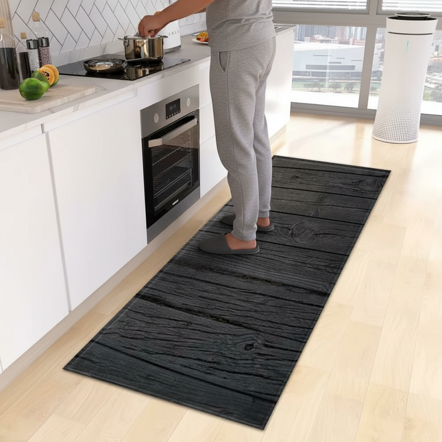 Tapis Cuisine gris foncé effet bois antidérapant