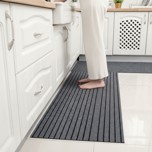 Tapis Cuisine gris rayé antidérapant