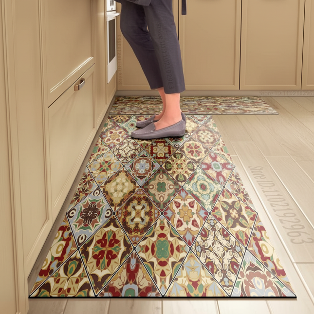 Tapis Cuisine motif carreaux multicolore antidérapant artistique
