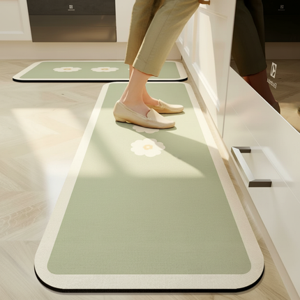Tapis Cuisine vert clair motif floral antidérapant